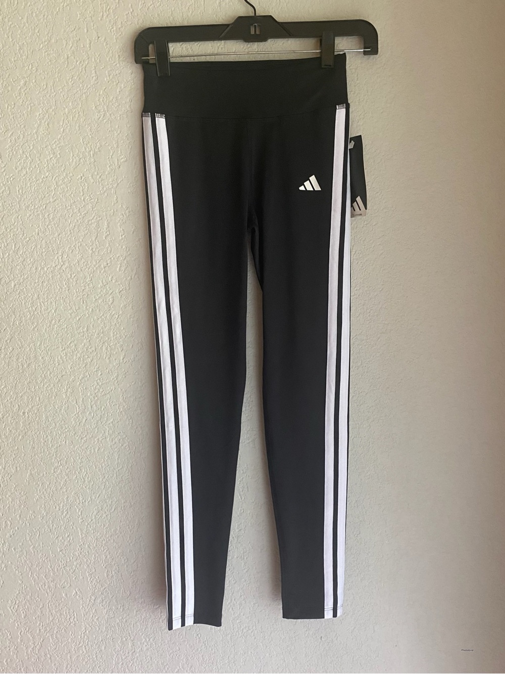 adidas Black Leggings with White Triple Side Stripes